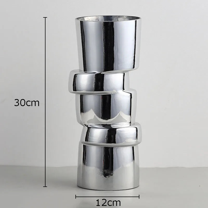 Elevate Your Space with the Modern Silver Glass Geometry Twist Vase - Perfect for Hydroponics and Terrarium Decor