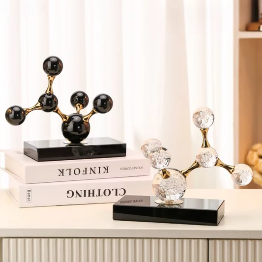 Geometric Crystal Molecular Ball Ornament - Elegant Electroplated Metal and Glass Sculpture for Modern Home Decor