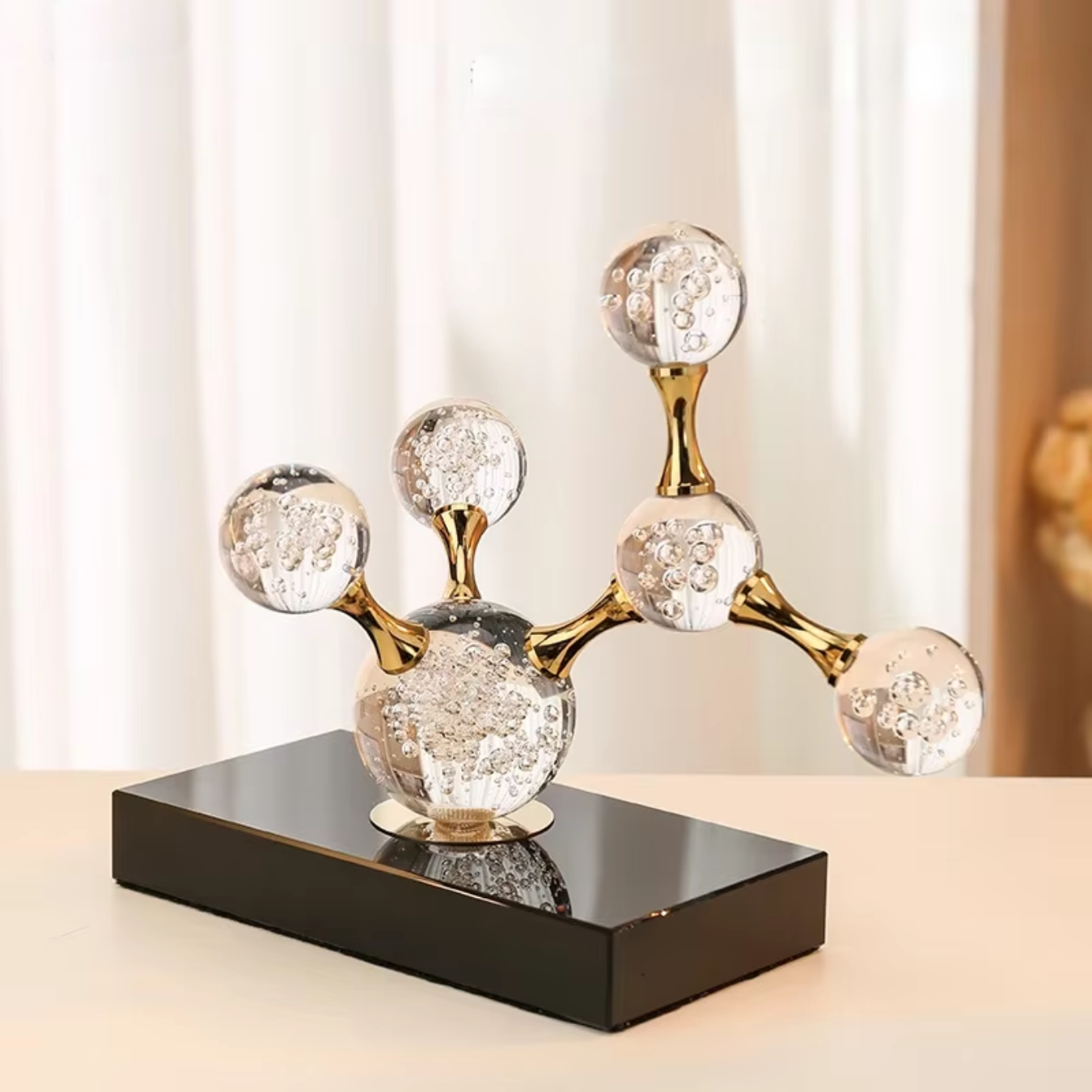 Geometric Crystal Molecular Ball Ornament - Elegant Electroplated Metal and Glass Sculpture for Modern Home Decor