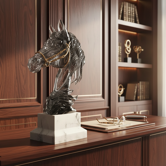Majestic Horsehead Sculpture - Exquisite War-Horse Ornament for Your Office or Home Decor