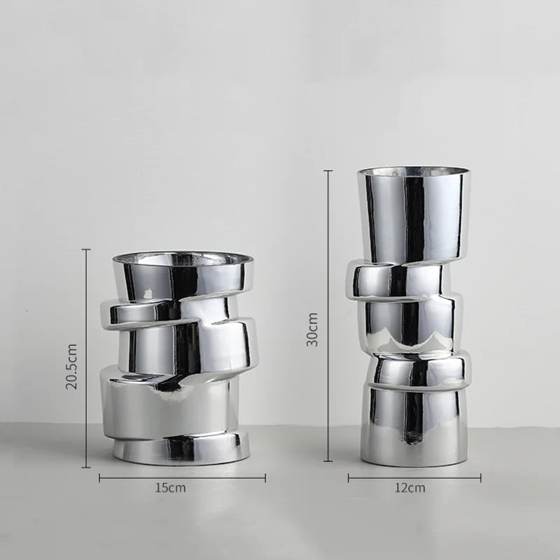 Elevate Your Space with the Modern Silver Glass Geometry Twist Vase - Perfect for Hydroponics and Terrarium Decor