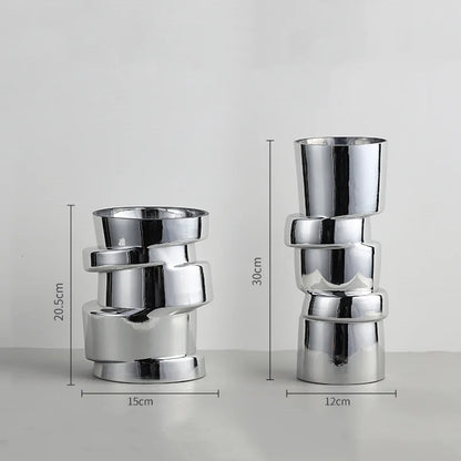 Elevate Your Space with the Modern Silver Glass Geometry Twist Vase - Perfect for Hydroponics and Terrarium Decor