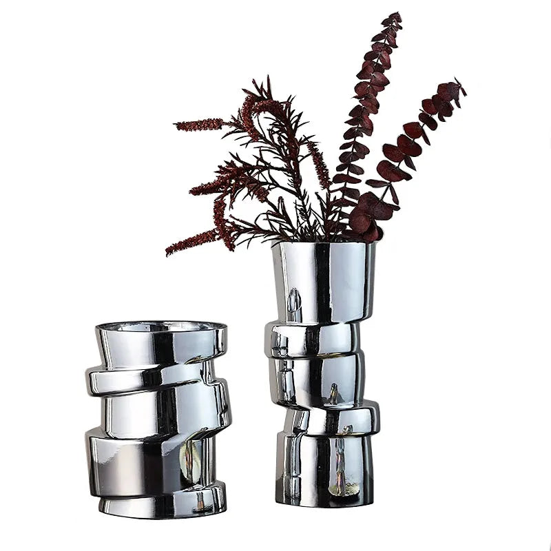 Elevate Your Space with the Modern Silver Glass Geometry Twist Vase - Perfect for Hydroponics and Terrarium Decor