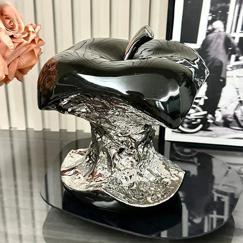 Elevate Your Space with the Exquisite Silver-Plated Gnawed Apple Sculpture - A Stunning Ceramic Desk Ornament for Aesthetic Home Decor