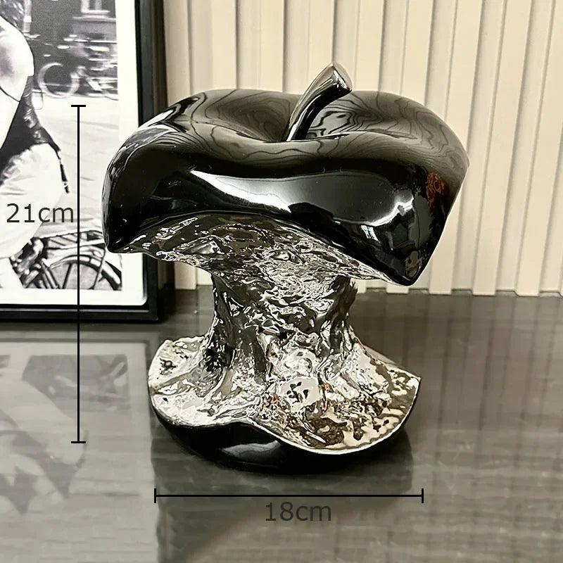 Elevate Your Space with the Exquisite Silver-Plated Gnawed Apple Sculpture - A Stunning Ceramic Desk Ornament for Aesthetic Home Decor