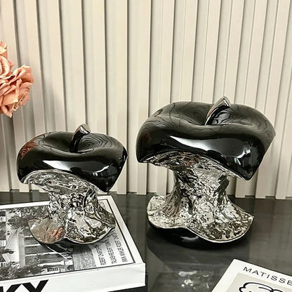 Elevate Your Space with the Exquisite Silver-Plated Gnawed Apple Sculpture - A Stunning Ceramic Desk Ornament for Aesthetic Home Decor