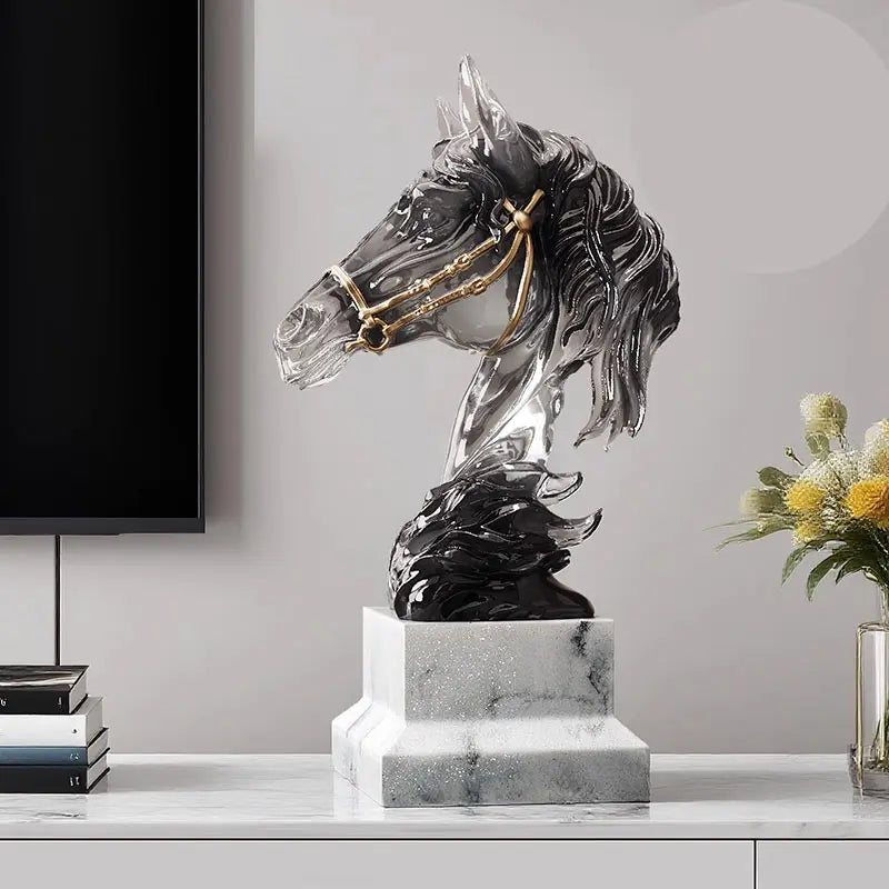 Majestic Horsehead Sculpture - Exquisite War-Horse Ornament for Your Office or Home Decor
