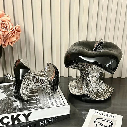 Elevate Your Space with the Exquisite Silver-Plated Gnawed Apple Sculpture - A Stunning Ceramic Desk Ornament for Aesthetic Home Decor