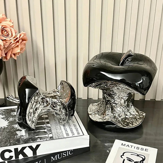 Elevate Your Space with the Exquisite Silver-Plated Gnawed Apple Sculpture - A Stunning Ceramic Desk Ornament for Aesthetic Home Decor