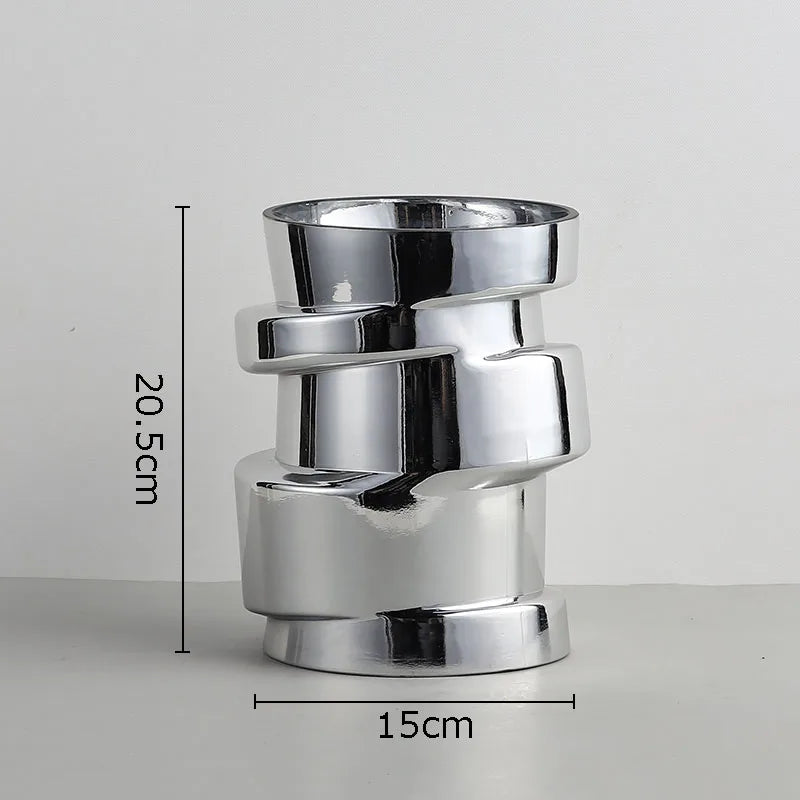 Elevate Your Space with the Modern Silver Glass Geometry Twist Vase - Perfect for Hydroponics and Terrarium Decor