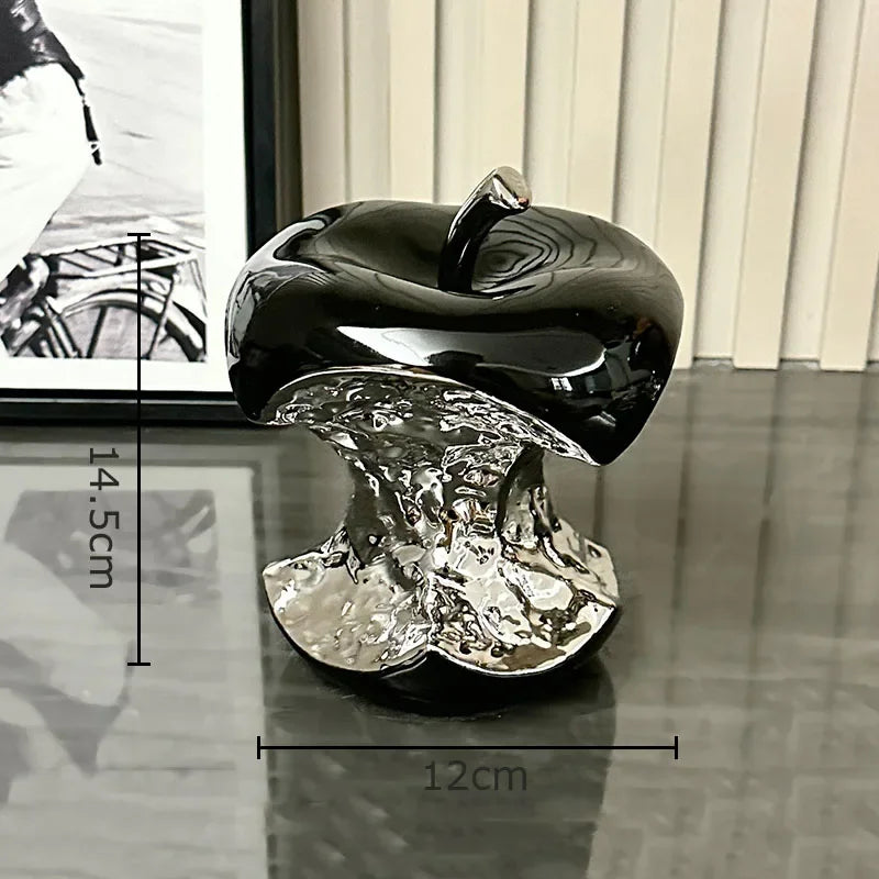 Elevate Your Space with the Exquisite Silver-Plated Gnawed Apple Sculpture - A Stunning Ceramic Desk Ornament for Aesthetic Home Decor