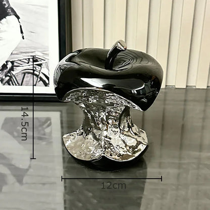 Elevate Your Space with the Exquisite Silver-Plated Gnawed Apple Sculpture - A Stunning Ceramic Desk Ornament for Aesthetic Home Decor