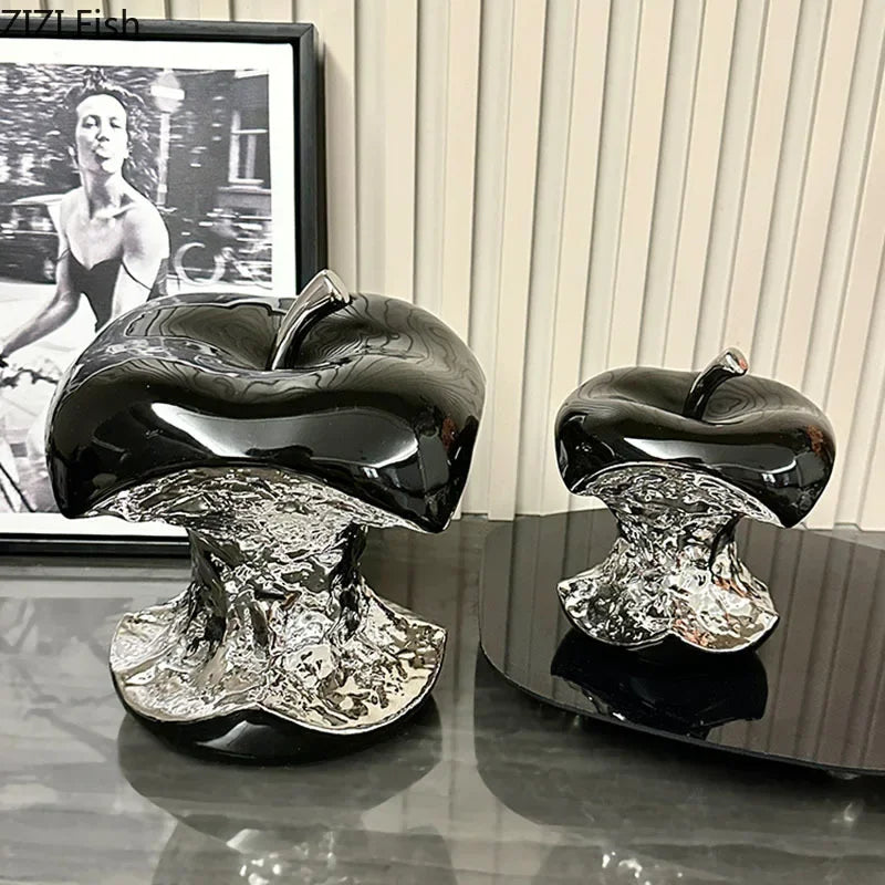 Elevate Your Space with the Exquisite Silver-Plated Gnawed Apple Sculpture - A Stunning Ceramic Desk Ornament for Aesthetic Home Decor