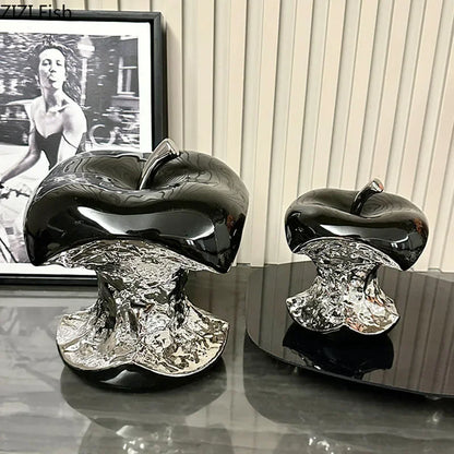 Elevate Your Space with the Exquisite Silver-Plated Gnawed Apple Sculpture - A Stunning Ceramic Desk Ornament for Aesthetic Home Decor