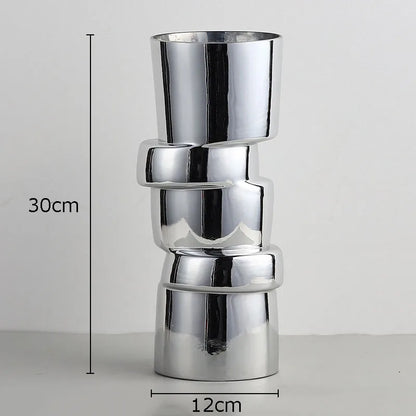 Elevate Your Space with the Modern Silver Glass Geometry Twist Vase - Perfect for Hydroponics and Terrarium Decor