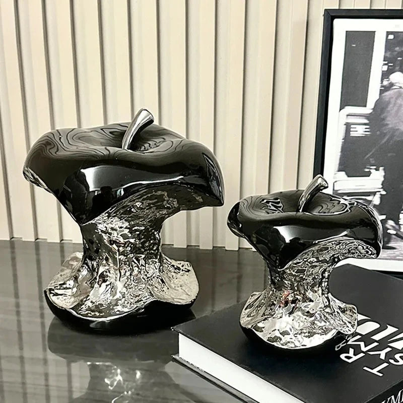 Elevate Your Space with the Exquisite Silver-Plated Gnawed Apple Sculpture - A Stunning Ceramic Desk Ornament for Aesthetic Home Decor
